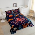 thumbnail image 4 of Erosebridal Ensemble de Couette Simple Pieuvre Rouge, Insert de Couette Poissons de Mer Océan, Déco de Chambre Garçons Filles, Réversible 2 Pcs, 4 of 7