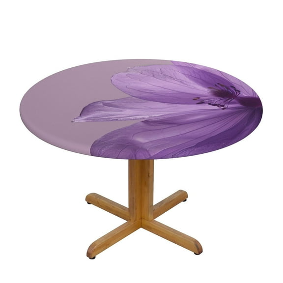 Purple Floral Round Fitted Tablecloths Table Covers Wipeable Waterproof Elastic for Kitchen Dinning Parties Wedding Picnic Small Fits 40-44 Inch Table Size
