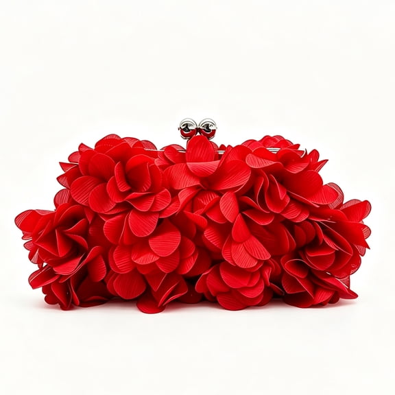 Women’s Red Floral Clutch Purse, 3D Flower Evening Bag for Party and Wedding