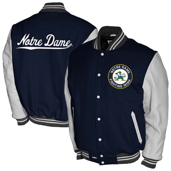 Men's Franchise Club Navy Notre Dame Fighting Irish Full-Snap Letterman Jacket