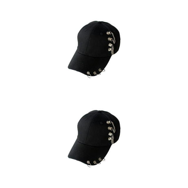 Transemion Classic Baseball Cap With Ring Decoration For Elegant Touch Ring Baseball Cotton Hat Match Style Quick-drying Beach Chain Black 2Set