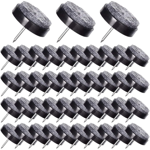 50 Pieces Furniture Glides Nails 14mm Black Felt Glide Pads with Storage Box for