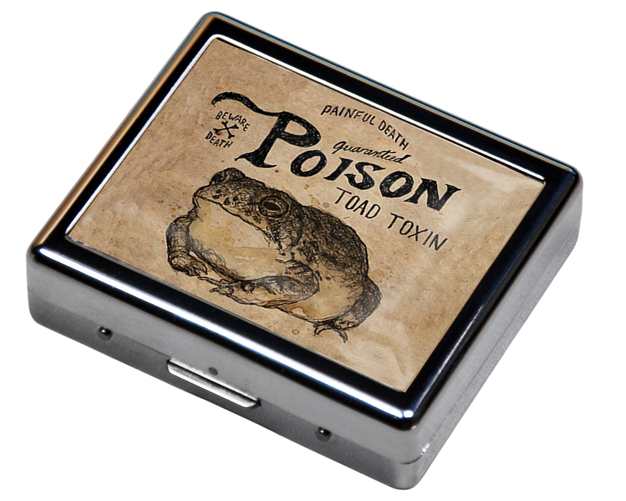 Toad Toxin 7 Days Chromed Shiny Silver Pill Organizer with Mirror Inside Has 8 Separate Compartments Rectangle Cute Travel Pill Organizer for Purse 7 Days Pill Box Pill Case