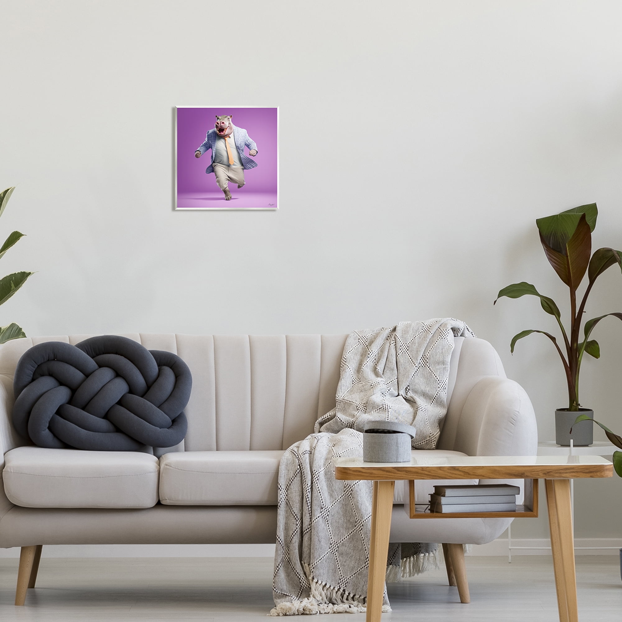 Stupell Industries Dancing Hippo on Purple Animals & Insects Painting Unframed Art Print Wall Art, 12 x 12