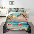 thumbnail image 2 of Pink Flamingo Down Comforter Hawaii Beach Comforter Set,Tropical Plants Palm Leaves Teens Bedding Set.Coastal Animals Quilt Set, 2 of 7