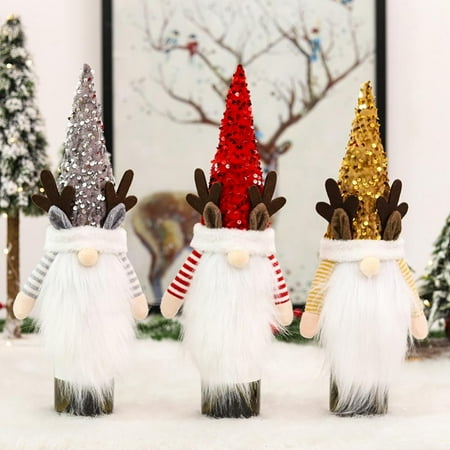 

Christmas Gnomes Wine Bottle Covers 3 Pack Handmade Swedish Christmas Wine Bottle Toppers Santa Bottle Bags Plush Christmas Decorations Holiday Home Table Decor