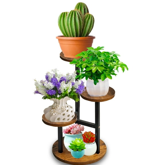 Flyclix 3 Tier Plant Stand Indoor & Outdoor, Tall Wooden & Metal Flower Shelf for Multiple Plants, Corner Display Rack, Versatile Planter Pot Holder for Living Room, Balcony, Garden & Patio