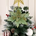 thumbnail image 5 of Anhility Large Christmas Poinsettia Flowers Artificial Glitter Christmas Tree Hanging Poinsettia Flowers with Stem Gifts for Christmas Tree New Year Party Holiday Weddings, 11.02x13.39in, Light Green, 5 of 6