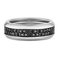 SFTING Mens Wedding Band 925 Sterling Silver Rings for Men Two Row Round Black 5A Cubic Zirconia Promise Rings for Him Size 12