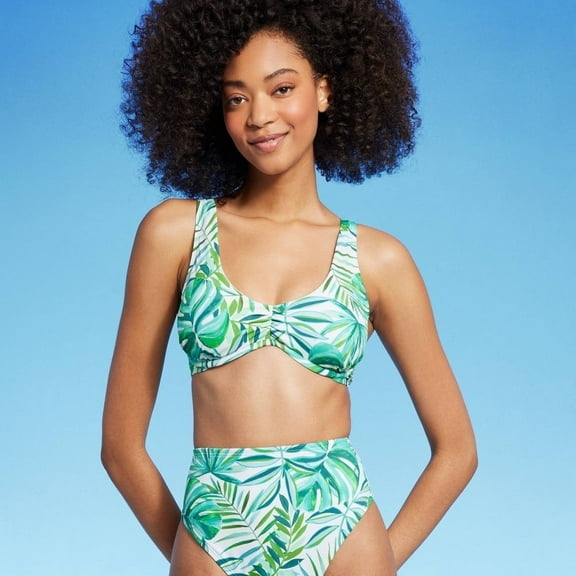 Women's Underwire Bralette Bikini Top - Shade & Shore‚Ñ¢ Green Leaf Print 32B
