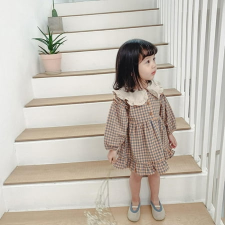 

Baby Girls Plaid Dresses Outfits Puff Sleeve Ruffle Princess Dress Button up Cotton Party Tutu Dress Children Clothes 0-6Y