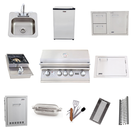 Lion Premium Outdoor Grill Kitchen Package#4 | 32  Natural gas Grill Set | Single Side Burner  Door/Drawer Combo  Mini Fridge  Bar Sink  Ceramic Heat Tubes  Trash/LP Tank Drawer  Access Door & More!