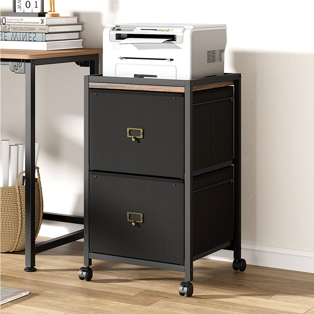 Cabihome File Cabinet, Under Desk Storage Fabric Vertical Filing Cabinet with 2 Drawer and Wheels, for Home Office