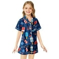 thumbnail image 2 of Kids' 4th Of July Printed Satin Pajama Set Short Sleeve Casual Girls Outfits Set Navy 130, 2 of 4