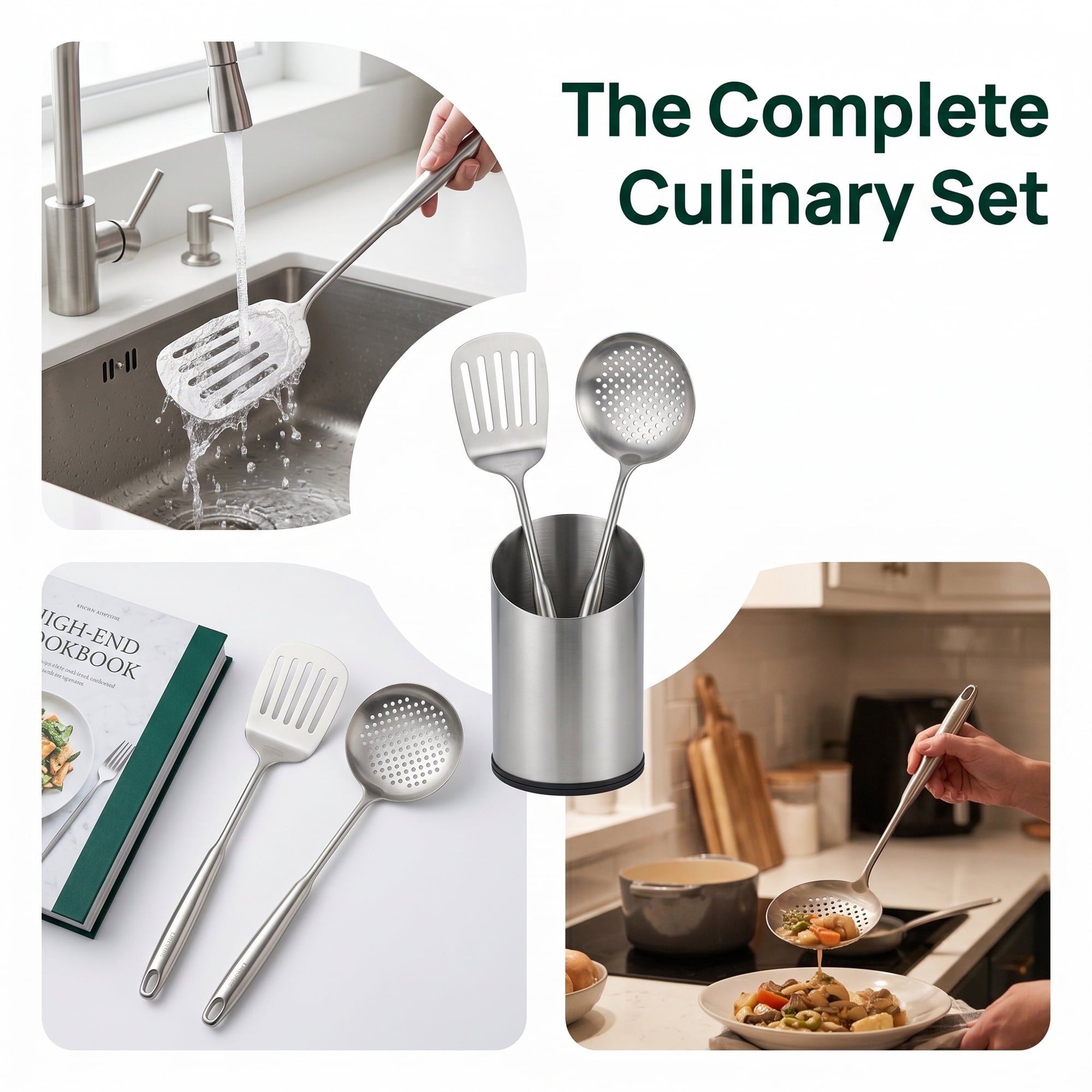 Unique Bargains Stainless Steel Cooking Utensil Set for Home and Cooking Silver E 2pcs