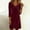 Wine, variant on Women's Solid Color Three Quarter Sleeve Draped Neck Velvet Casual Dress for Home or Work