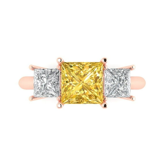 Clara Pucci 14K Rose Gold 2.5ct Yellow Three-Stone Ring for Women