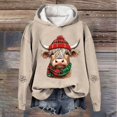 thumbnail image 2 of Tiweut Women's Hoodies Christma Hoodies Cartoon Cow Graphic Long Sleeve Hooded Pullover Sweatshirt Cozy Loose Fit Pullover Relaxed Fit Tops Khaki,S, 2 of 3