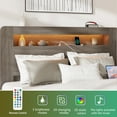 thumbnail image 4 of Yoneston Queen Size Power Outlet Bed Frame with 2-Tier Wood Storage Headboard, Metal Platform Bed Frame with LED Light and Side Bookshelves, Dark Gray, 4 of 6