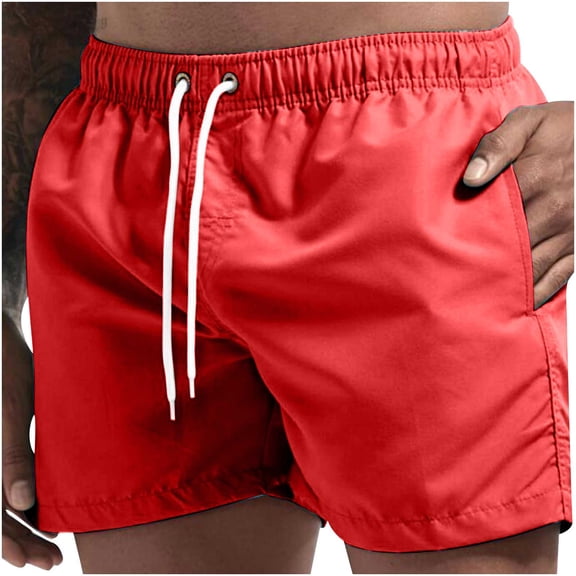 Erwazi Mens Shorts Vocation Beach Solid Color Athletic Shorts with Elastic Waistband and Pockets, M