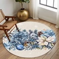 thumbnail image 2 of Large Round Rug 8Ft Washable Non-Slip, Blue Christmas Poinsettia Circle Area Rugs for Living Room Bedroom, Xmas Botanical Balls Snowflake Rustic Indoor Floor Mats Carpet Runner for Home Decor, 2 of 8