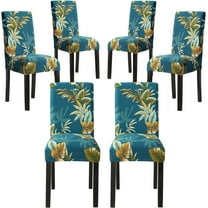 4,6,8 Pack Dining Room Chair Covers, Elastic Chair Covers For Dining Room 6 Pack, Parson Chair Covers Set Of 6, Printed Kitchen Chair Protector, Dining Chair Cover Set Of 4,6,8, Teal Leaves