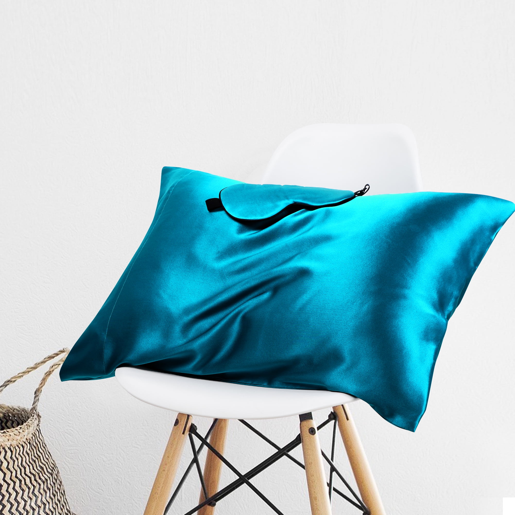PiccoCasa 19 Momme Silk Pillowcase with Eye Cover Set King Peacock Blue