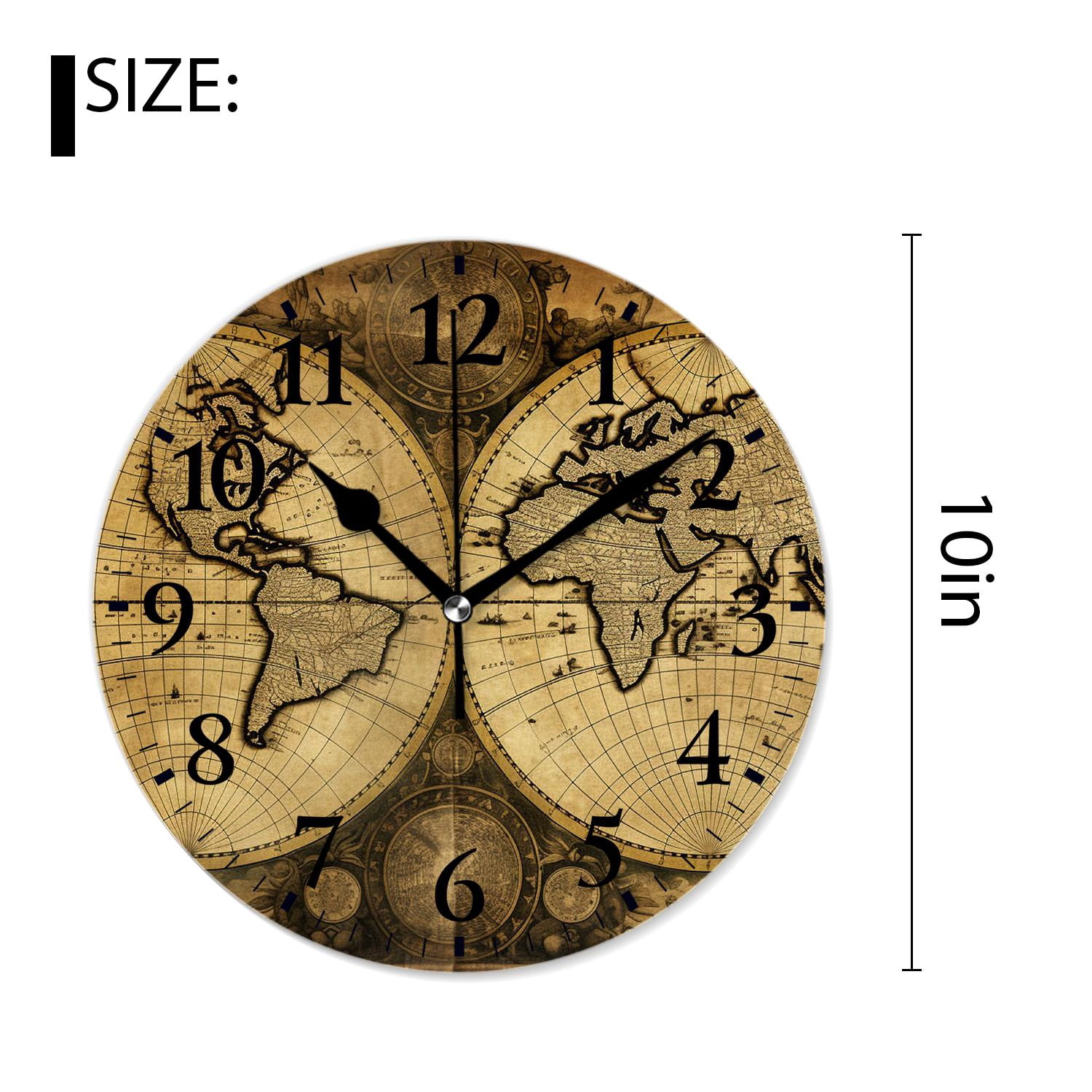 10 Inch Wall Clock Battery Operated Silent Clock Decorative for Office, Kitchen, Outdoor, Living RoomRetro World Map Beautiful Art