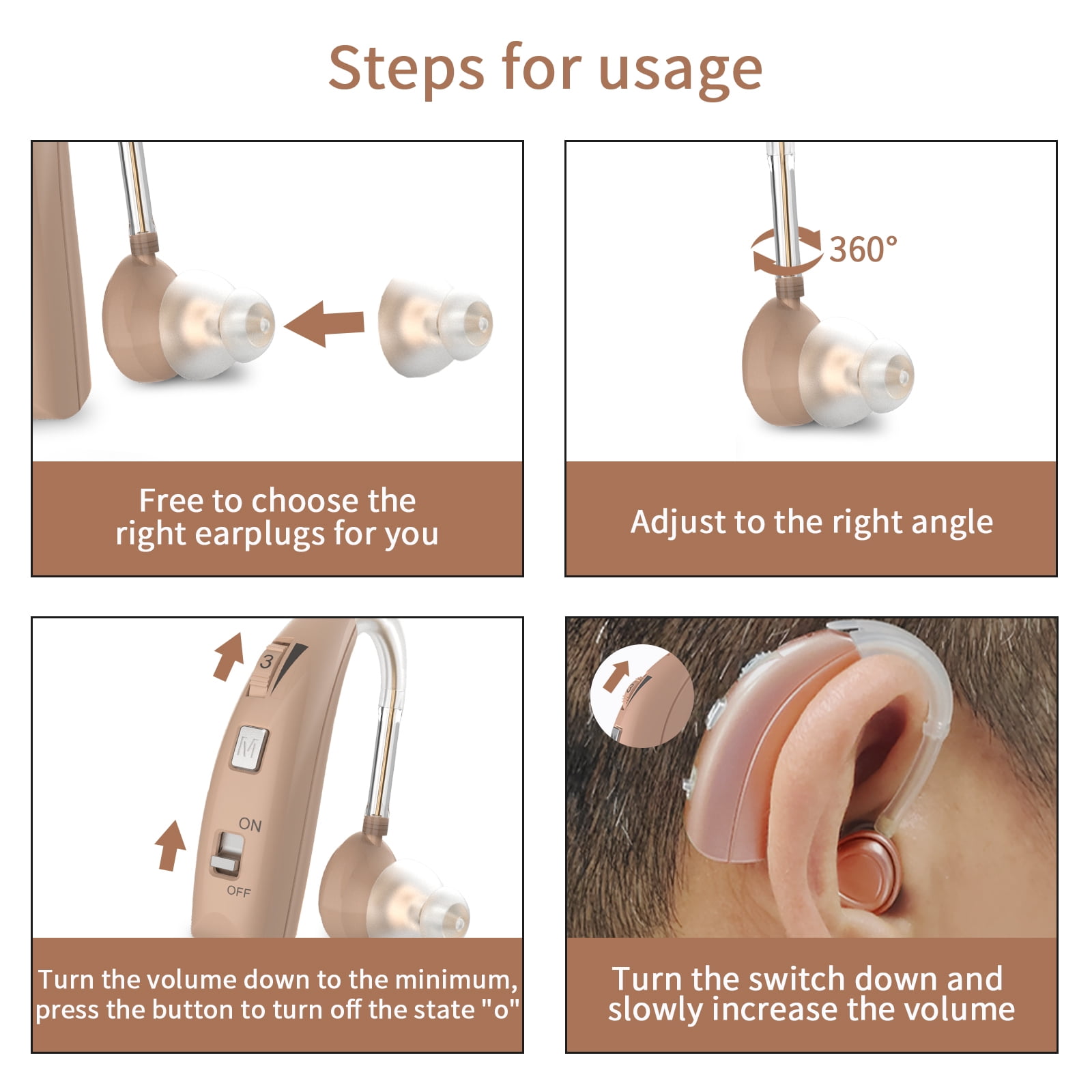 Delmicure Digital Hearing Aids for Seniors, Rechargeable, Pair, VHP-1303, Beige
