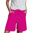 thumbnail image 2 of Pink Woman Pants Clearance Womens Casual Solid Side Pockets Pants Shorts Elastic Waist Pockets Daily Mid Long Shorts Pants for Women, 2 of 6