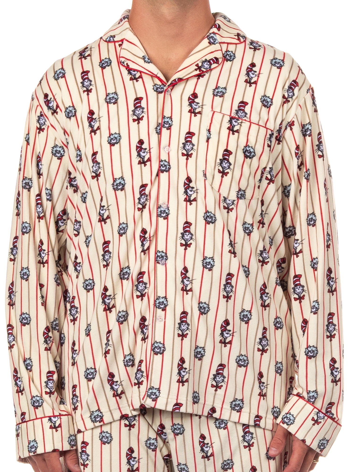 Dr. Seuss Cat in the Hat Matching Family Notch Collar Velour Pajama Sets, 2-Piece, Men's
