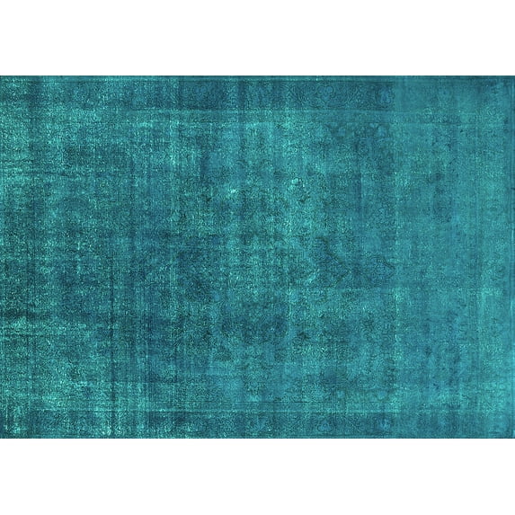 Ahgly Company Machine Washable Indoor Rectangle Oriental Turquoise Blue Industrial Area Rugs, 2' x 4'