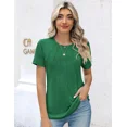 thumbnail image 4 of Camiseta plisada de rayas con cuello redondo para mujer, Jersey informal de manga corta, cómodo, de uso diario, Tops de Color sólido, Verano, 4 of 4