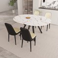 thumbnail image 4 of Expandable 47-63" Round Dining Table Set with 4 PU Cushioned Chairs, MDF & Black Metal Legs, Beige/White, Modern Kitchen & Dining Room Furniture for 4-6, Scratch-Resistant & Easy Assembly, 4 of 18