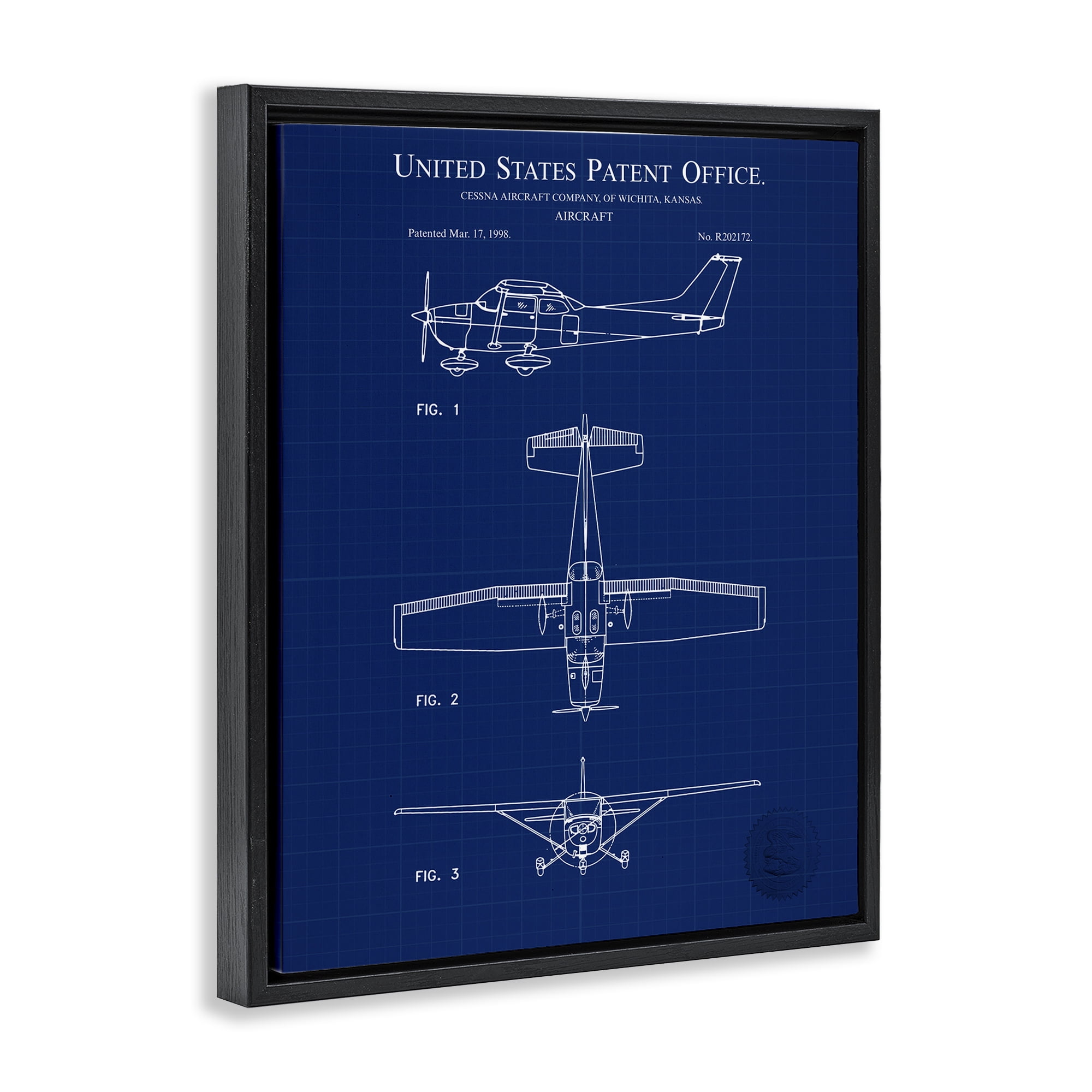 Stupell Industries Aircraft Patent Blueprint Transportation Painting Black Floater Framed Art Print Wall Art, 25 x 31