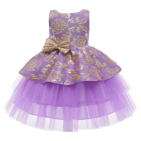 

LBECLEY Girl Dresses Casual Dress Gown Party Paillette Girls Bowknot Tulle Birthday Wedding Princess Pageant Kids Girls Dress&Skirt Girls Long Sleeve Dress Purple 100