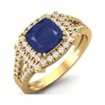 thumbnail image 2 of 6mm Cushion Blue Sapphire 925 Sterling Silver Gold Vermeil Women Valentines Day Gifts Split Shank Ring, 2 of 3