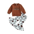thumbnail image 2 of Toddler Baby Girl Halloween Clothes Letters 6M 12M 18M 24M 3Y 4Y Sweatshirt  Pumpkin Bell Bottoms Pants Set Fall Winter Outfit, 2 of 9