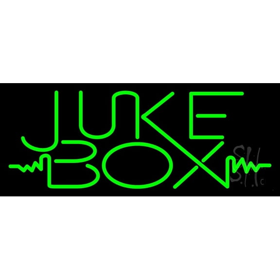 Green Juke Box LED Neon Sign 10 x 24 - inches, Black Square Cut Acrylic Backing, with Dimmer - Bright and Premium built indoor LED Neon Sign for caf, club, party, event and stroefront.