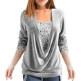 thumbnail image 3 of Blusa de lentejuelas para mujer de manga larga brillante túnica drapeada fluida fiesta jersey con cordón dobladillo con purpurina, 3 of 5
