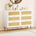 thumbnail image 5 of Senfot 6 Drawer Dresser, Rattan Chest of Drawer, Wide Double Drawer Dresser, Farmhouse Wooden Dresser with Metal Legs, Large Drawer Unit for Living Room,Bedroom, White, 5 of 7