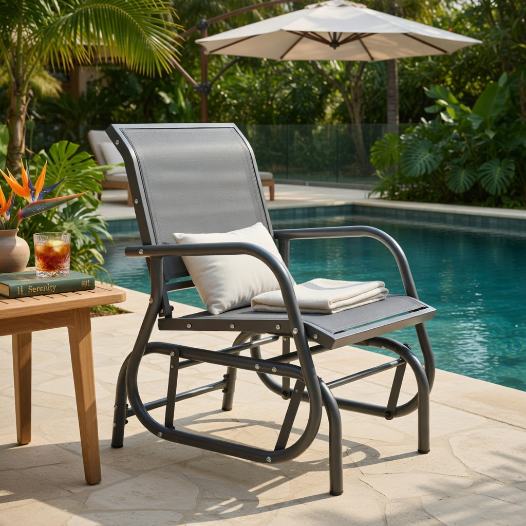Hommoo Outdoor Single Swing Glider Rocking Chair, Heavy-Duty Steel Frame, Breathable Fabric Seat, Perfect for Patio, Deck & Backyard Relaxation, Gray