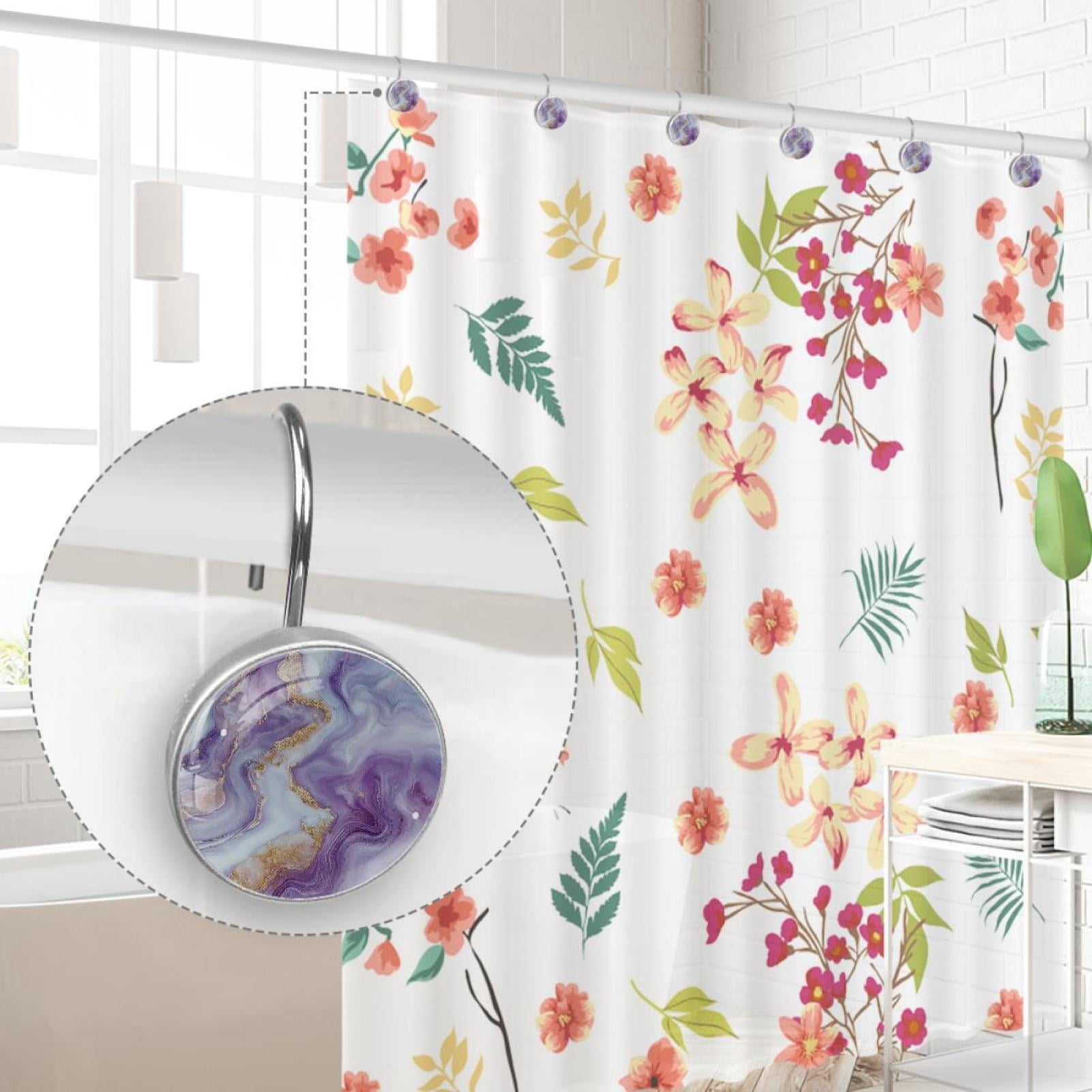 HemaKayy 12 Pcs Decorative Shower Curtain Hooks - Stainless Steel Rings for Bathroom Décor - Easy Glide & Secure Hold - Perfect Decoration for Bathroom Shower Rods - Marble Abstract Texture