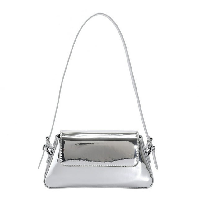 Bolso Hombro para Mujer Bolso Axila Cuero PU Brillante Bolso Pequeño (Plata)