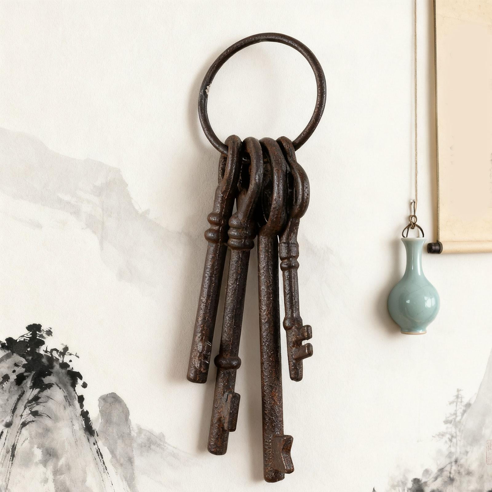 Vintage Cast Iron Keys Antique Skeleton Key Ring Large Iron Material for Pirate Party Farmhouse Decor