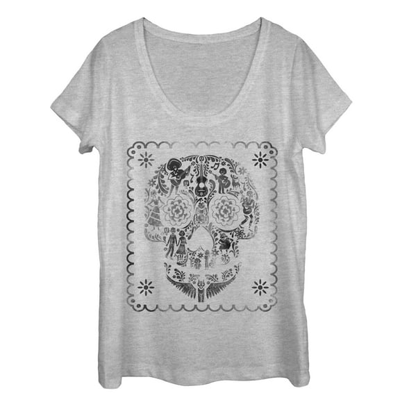 Women's Coco Sugar Skull Stamp Scoop Neck Athletic Heather X Large