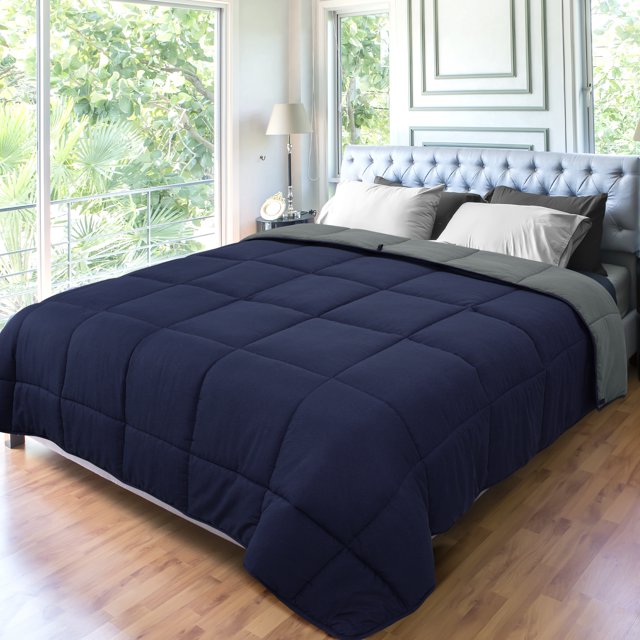 PiccoCasa Twin Soft Lightweight Down Alternative Comforter Dark Gray&Navy Blue