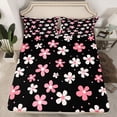 thumbnail image 2 of Homewish Kawaii Blossom Twin Sheet Sets,Cute Flower Floral Twin Fitted Sheet,Pink White Black Flat Sheet For Girl Teens,Super Cozy Room Decor,3-Piece, 2 of 7