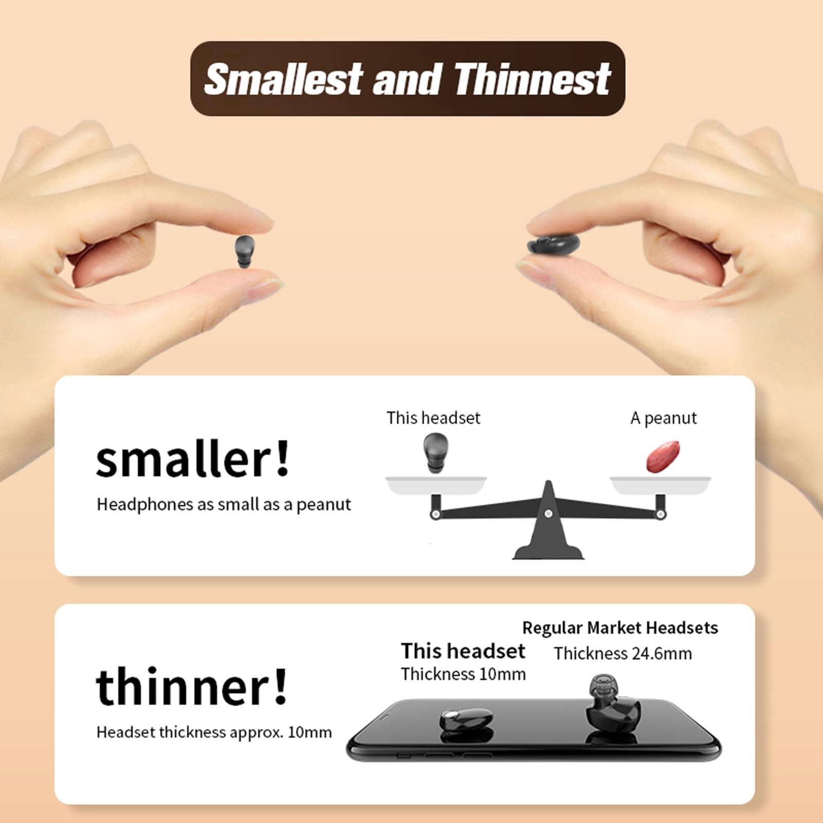 Flat Sleep Mini Invisible Small Tiny Earbuds Wireless Bluetooth Ear Buds for Sleeping Headphones Micro Smallest Discreet Sleep Earbuds Earphones for Side Sleepers, Small Ears Canals Women, Work
