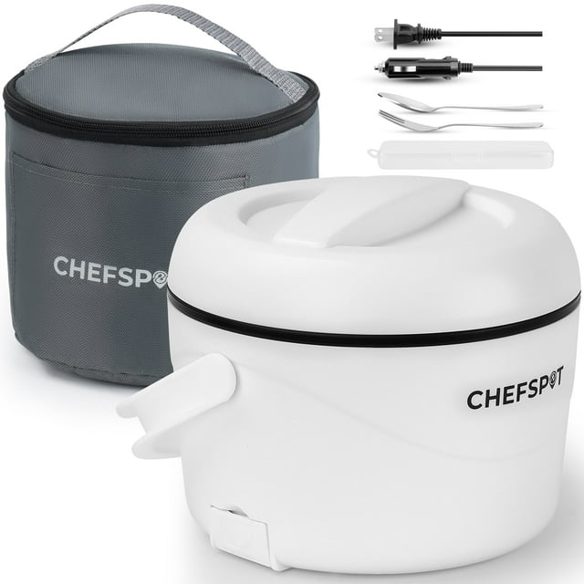 CHEFSPOT Lonchera Eléctrica de 37 Oz, Calentador de Alimentos Portátil de 80 W para Automóvil y Hogar, Lonchera Calefactora: a Prueba de Fugas, sin Bpa, Incluye Bolsa y Utensilios
